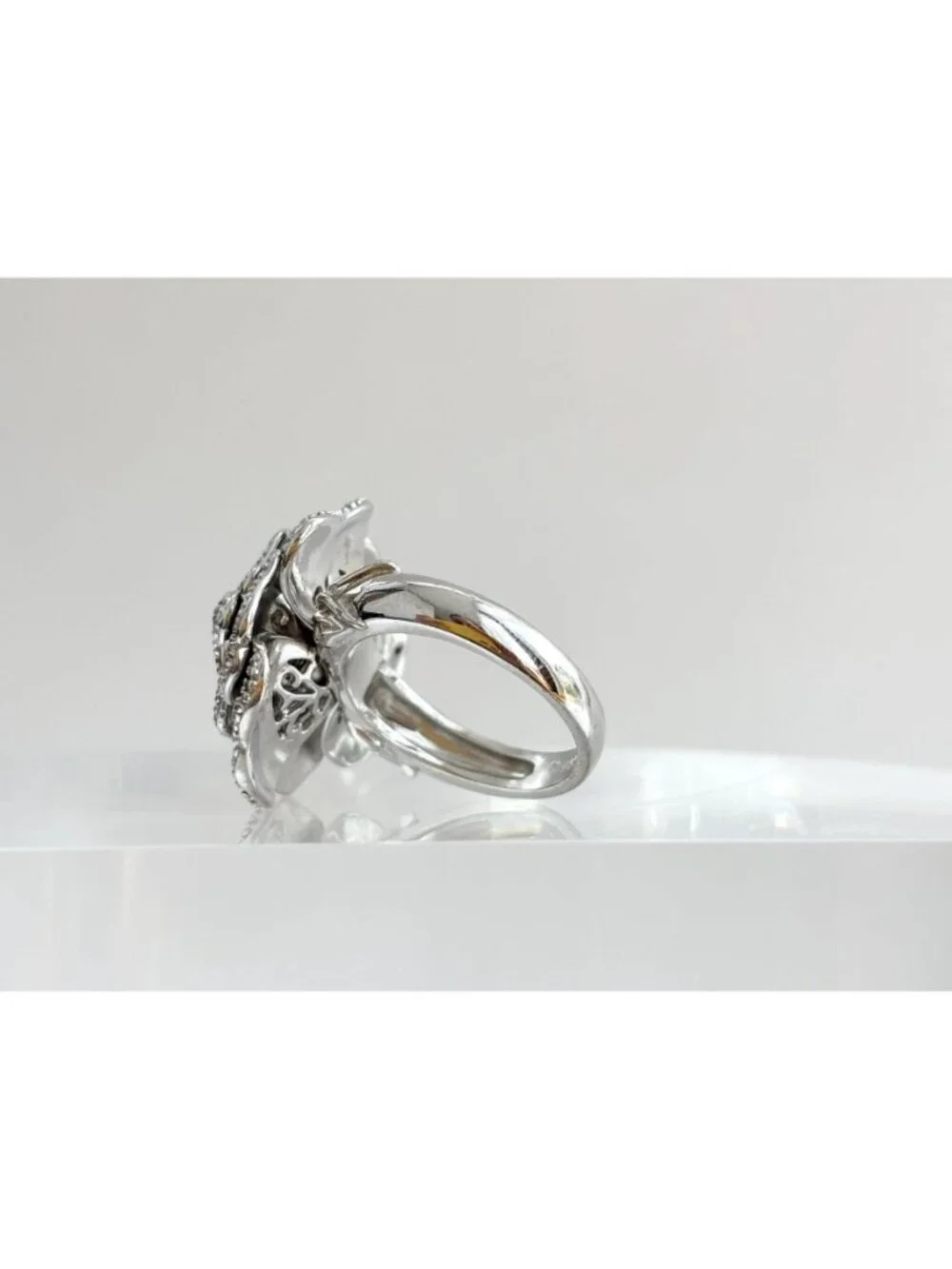 Blooming Rose Floral Textured Jumbo Sterling Silver 925 Vintage Ring - sz 7